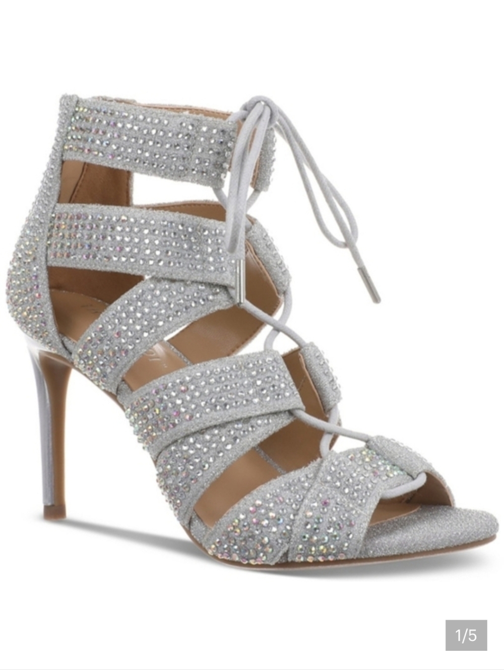 THALIA SODI WOMEN'S SANDY LACE UP STILETTO SANDALS IN SILVER  SIZE 7.5 & 8 NIB